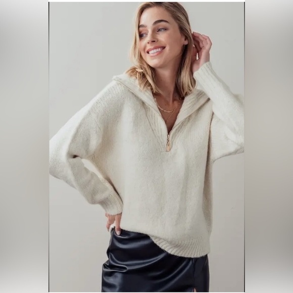 Cream Cowl Neck Sweater with Cozy Fit - Picture 1 of 8